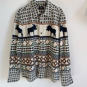 Chaps 100% Cotton Moose Aztec Geometric Button Down Shirts, Size XL